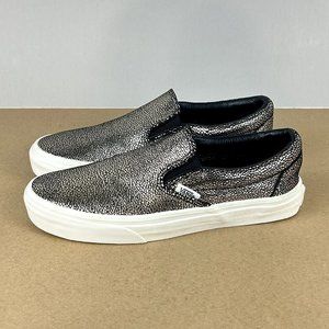 Vans Metallic Leather Slip On Sneakers Womens 7.5 Mens 6 Gold Black White